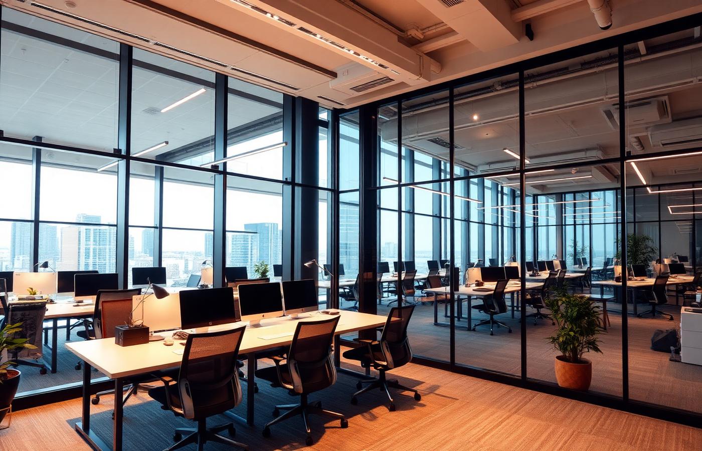 Modern LLC DESOL office workspace overlooking the city